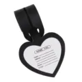 Black PU leather heart-shaped luggage tag for travel suitcase and bag ID identification. - Black