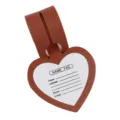 Heart-shaped PU leather luggage tag with name card slot, brown travel suitcase bag ID label. - Brown