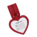Red heart-shaped PU leather luggage tag travel bag identifier with name card slot. - Red