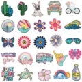 Detailansicht verschiedener Stickaufnäher, bunte Kaktus Auto Blumen Applikationen DIY. - X18XG-217-YT 25er-Set