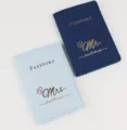 Paar Reisepasshülle PU Leder Dokumententasche Reise Organizer Set in Blau und Marine - Hellblau und Dunkelblau (Herz-Stil)