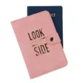 Rosa PU Leder Reisepasshülle mit goldener Aufschrift und Druckknopf, tragbarer Etui. - Inspirierendes Zitat Stil / Rosa-1 (LOOK ON THE BRIGHT SIDE)