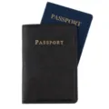 Black PU leather passport cover with gold embossed letters travel document holder wallet. - Black