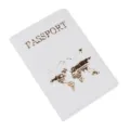 Elegante custodia per passaporto in pelle PU bianca con mappa del mondo dorata. - Bianco