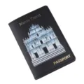 Copertura per passaporto in pelle PU nera con design Macau, portacarte e portafoglio da viaggio. - Nero