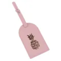 Etichetta per valigia in pelle rosa con motivo ananas dorato, accessorio da viaggio. - Rosa