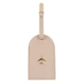 Etichetta bagaglio in pelle con logo aereo 3D dorato, elegante accessorio da viaggio per valigie. - Kaki