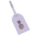 Etichetta per bagaglio in pelle viola con motivo ananas dorato, cinturino resistente e fibbia. - Viola chiaro
