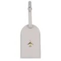 Etichetta bagaglio in pelle grigia con logo aeroplano 3D dorato e cinturino regolabile. - Grigio chiaro
