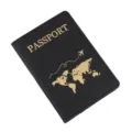 Custodia per passaporto in pelle PU nera con mappa del mondo dorata, elegante porta documenti. - Motivo a Croce Nero
