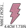 Pink embroidered lightning bolt patch detail view, measuring 7.6cm by 4.4cm in size. - X27SD-082-05