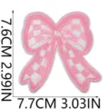 Pink white checkered bow embroidery patch iron on cute clothing DIY decorative applique - X27SD-19-06