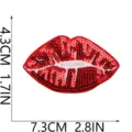Patch à paillettes rouges lèvres brodé vêtement réparation badge taille 7.3x4.3cm chic - Lèvre Rouge Classique (X27ZB-09-10)
