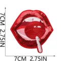 Λεπτομερής όψη κεντημένου patch χειλιών με πούλιες και γλειφιτζούρι, λαμπερό σήμα. - Schima Cheili Lollipop (X27ZB-135-01)