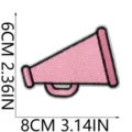 Pink megaphone embroidered patch detail shot, cute iron-on clothing accessory close-up. - X27SD-086-08