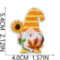 Cute autumn gnome embroidery patch with sunflower and maple leaf, perfect for DIY clothing repair. - Striped Hat Gnome Style (C27MG-095-19)