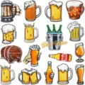 Summer beer embroidery patches set, cute cartoon beer mugs and bottles badges for DIY jackets. - 17-Piece Set Style (W27PJ-214-YT)