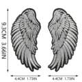 Detailansicht der silber bestickten Engelsflügel Aufnäher mit genauen Größenangaben. - Engel Flügel Paar (C26CB-24-YT) / Weiß