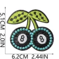 Detailed view of the 8 ball cherry embroidered patch, showing fine stitching and clear size dimensions. - Green Plaid Cherry Billiards 8 Ball Style (C28TQ-11-03)