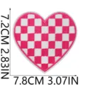 Pink and white checkered heart embroidered patch detail, iron on DIY decorative applique. - X27SD-135-16