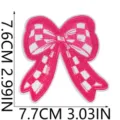 Pink and white checkered bow embroidery patch, perfect for DIY clothing jeans backpacks decor. - X27SD-19-18