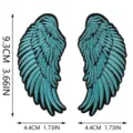 Turquoise embroidered angel wing fabric patch detail view with clear size measurements. - Angel Wings Pair (C26CB-24-YT) / Cyan