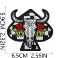 Western cowboy bull skull rose embroidered patch detail, stylish black white checkered DIY decor. - Bull Skull and Rose Style (C28TQ-14-08)