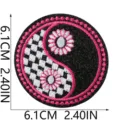 Round embroidered patch with yin yang checkerboard design and pink trim measuring 6.1cm - Checkered Yin Yang Style (C28TQ-105-09)