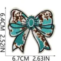 Western cowboy style bow embroidery iron on patch turquoise cow print decor apparel - Cowhide Texture Bow Style (C28TQ-18-10)