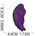 Purple leather angel wing embroidery patch detail view, exquisite stitching and clear size specs. - Angel Wings Style (C26CB-12-07)