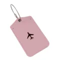 Pink PU leather luggage tag with steel wire loop and gold airplane charm for travel bags - Pink