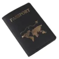 Custodia per passaporto in pelle PU nera con mappa del mondo dorata, organizer da viaggio. - Nero