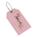 Etichetta per bagagli in pelle PU rosa con anello in filo d'acciaio, valigia da viaggio. - Rosa