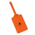 Étiquette de bagage en cuir orange avec avion en métal, accessoire de voyage durable. - Orange