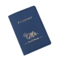 Custodia per passaporto in pelle PU blu scuro con stampa dorata Mr due cuori matrimonio - Blu navy