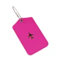 Pink PU leather luggage tag with stainless steel wire loop and gold airplane icon for travel. - Rose Red