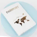 Custodia per passaporto in pelle PU bianca con mappa del mondo dorata design da viaggio pass - Bianco