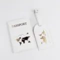 Set copri passaporto e etichetta bagaglio in pelle bianca con mappa del mondo dorata viaggio - Portapassaporto E Etichetta Per Bagagli / Bianco