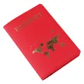 Custodia per passaporto rossa in ecopelle con mappa del mondo, porta documenti da viaggio. - Rosso