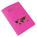 Rosa Leder Reisepass Hülle mit goldener Weltkarte Design Reise Geldbörse Kartenetui Tasche. - Fuchsia