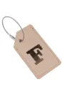 Etichetta per bagagli in ecopelle beige con cavo in acciaio e la lettera dorata F. - Lettera F