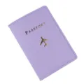 Copertina per passaporto in pelle PU lavanda con motivo aeroplano dorato e testo. - Viola chiaro