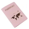 Rosa PU Leder Reisepass Hülle Etui Reisedokumenten Organizer mit Weltkarte Golddruck Design. - Rosa