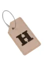 Etichetta per bagagli in ecopelle PU beige con monogramma lettera H oro e cavo d'acciaio - Lettera H
