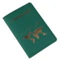 Grüne PU-Leder Reisepasshülle mit Goldfolie Weltkarte und Flugzeug Reisemuster Design. - Grün