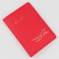 Copertina per passaporto in ecopelle rossa con aereo dorato, pratico porta documenti da viaggio. - Rosso