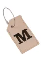 Etichetta per valigia in pelle PU beige con lettera M e cavo in acciaio per viaggi. - Lettera M