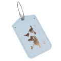 Hellblaues Leder-Gepäckschild mit goldener Weltkarte und Stahldraht für Reisekoffer. - Hellblau