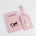 Set copri passaporto e etichetta bagaglio rosa con mappa del mondo dorata, viaggio. - Portapassaporto E Etichetta Per Bagagli / Rosa