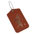 Braunes Leder-Gepäckschild mit goldener Weltkarte und Stahlseil für Reisekoffer und Taschen. - Braun
